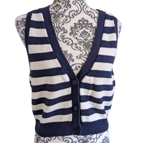 Reformation Zola Sweater Vest Cotton Blue Cream Stripes Buttons Women's Large - Picture 4 of 15